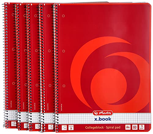 Herlitz Collegeblock x.book A4, Lineatur 28, 80 Blatt, Rand innen und außen, 5 Stück von Herlitz