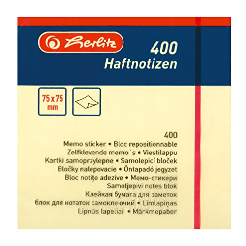Herlitz Haftnotizblock, 400 Blatt, 1 Stück, eingeschweißt, 75 x 75 mm, hellgelb von Herlitz