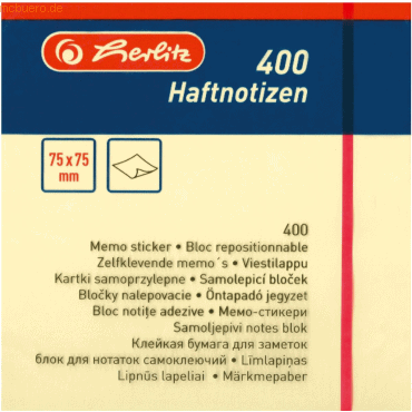 Herlitz Haftnotizen 75x75mm VE=400 Blatt gelb von Herlitz