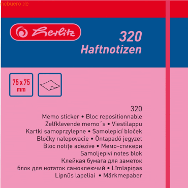 Herlitz Haftnotizen 75x75mm VE=400 Blatt intensivfarben (pink, gelb, g von Herlitz