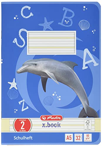 Herlitz Heft A5, 2 Schuljahr, Lineatur 2, Holzfreies weißes Papier, Delfin, 80 g/m², 32 Blatt, 1 Stück Herlitz Heft A5, 2 Schuljahr, Lineatur 2, Holzfreies weißes Papier, Delfin, 80 g/m², 32 Blatt, 1 Stück von Herlitz