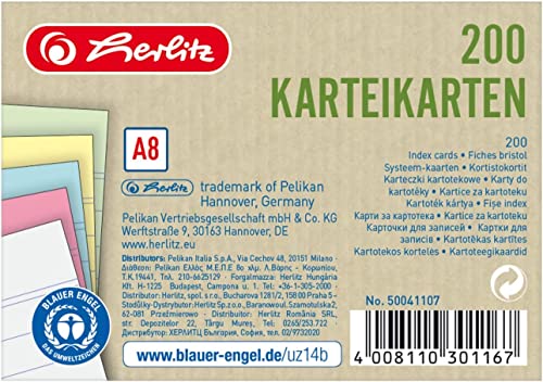 Herlitz Karteikarte A8, liniert, 4 Farben + weiß, Blauer-Engel-zertifizert, 1000 Stück von Herlitz