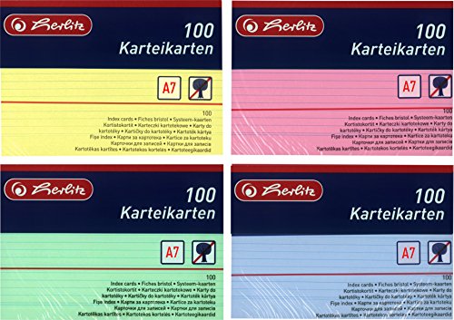 Herlitz Karteikarten, 170 g/m², holzfrei (1200 Stück, DIN A7 | bunt liniert) von Herlitz