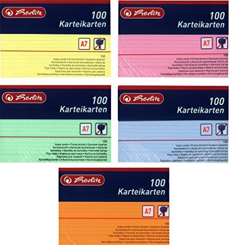 Herlitz Karteikarten, 170 g/m², holzfrei (2000 Stück, DIN A7 | bunt liniert) von Herlitz