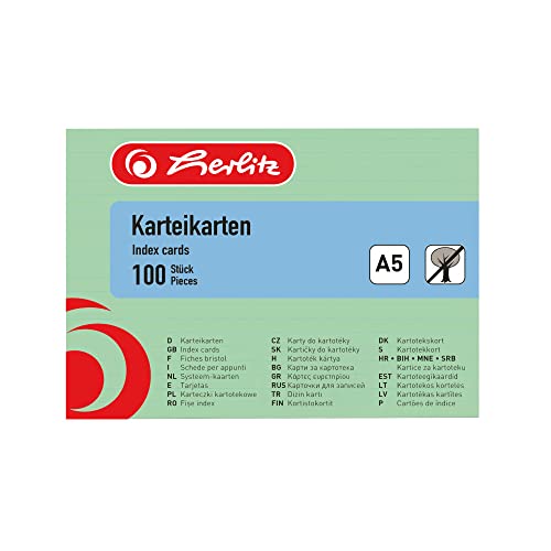 Herlitz 1150556 Karteikarte A5 grün, liniert, 100 Stück, Papier, 2 von Herlitz