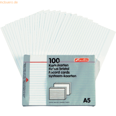 4 x Herlitz Karteikarten A5 liniert weiß VE=100 Stück von Herlitz