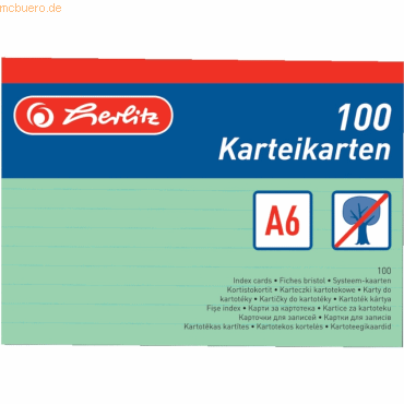 6 x Herlitz Karteikarten A6 liniert grün VE=100 Stück 6 x Herlitz Karteikarten A6 liniert grün VE=100 Stück von Herlitz
