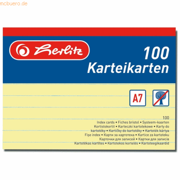 Herlitz Karteikarten A7 liniert gelb VE=100 Stück von Herlitz