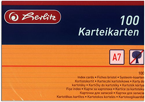 herlitz 1150507 Karteikarten, DIN A5, weiß, 1000 Karten, Orange, 1 von Herlitz