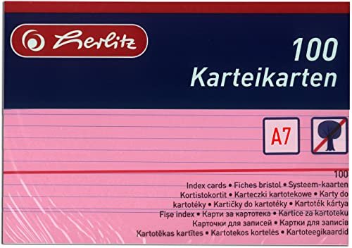 Herlitz Karteikarten DIN A7 liniert (1000 Karten, Rosa) von Herlitz