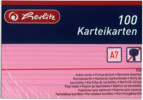 herlitz 1150507 Karteikarten, DIN A5, weiß, 1000 Karten, Rosa, 1 von Herlitz