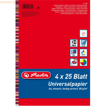 Herlitz Kopierpapier A4 80g/qm 4 Farben VE=4x25 Blatt von Herlitz