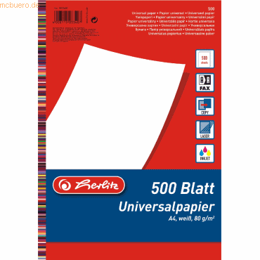 Herlitz Kopierpapier A4 80g/qm weiß VE=500 Blatt von Herlitz