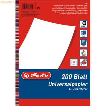 Herlitz Kopierpapier A4 90g/qm weiß VE=200 Blatt von Herlitz