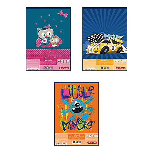Herlitz Malblock A3 Comic, holzfreies Papier, 70 g/m², 30 Blatt, weiß (A3 | 3er Pack, Motive Sortiert) von Herlitz