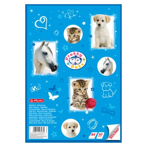 Herlitz Malblock mit Sticker-Deckblatt, A4, Pretty Pets, 5-er Pack von Herlitz