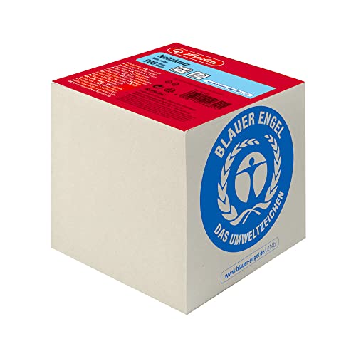 Herlitz Notizklotz Geleimt UWS-Papier, blauer Engel, 1 Stück in Folienpackung, 900 Blatt, 9 x 9 x 9 cm, grau von Herlitz