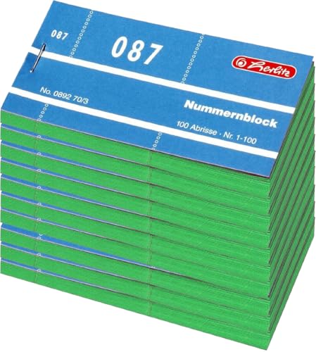 Herlitz Nummernblöcke 1-1000/892703 105x50 mm sortiert Inh.1x10Stück (Grün) von Herlitz