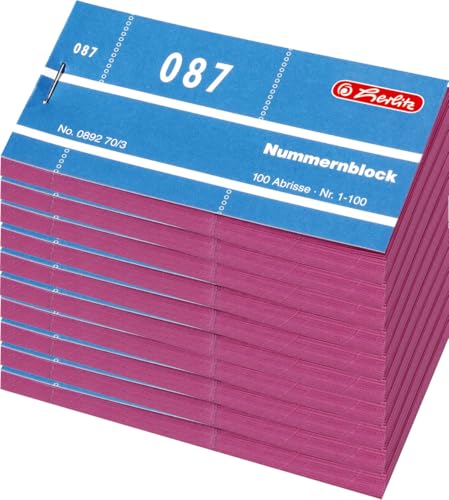 Herlitz Nummernblöcke 1-1000/892703 105x50 mm sortiert Inh.1x10Stück (Rot) von Herlitz