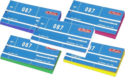 Herlitz Nummernblöcke 892703, Nummer 1-1000, 10 Blöcke mit je 100 Abrissen (5 Farben, 1000 Abrisse) von Herlitz