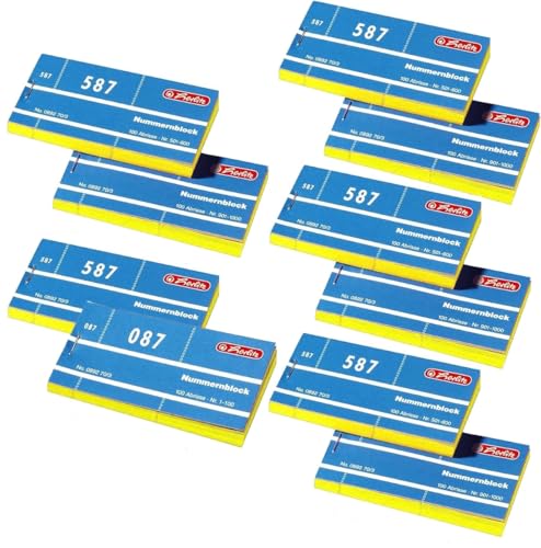 Herlitz Nummernblöcke 892703, Nummer 1-1000, 10 Blöcke mit je 100 Abrissen (Gelb, 5000 Abrisse) von Herlitz