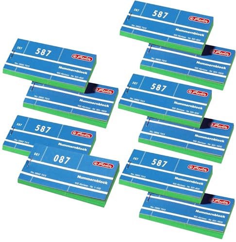 Herlitz Nummernblöcke 892703, Nummer 1-1000, 10 Blöcke mit je 100 Abrissen (Grün, 5000 Abrisse) von Herlitz