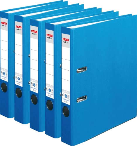 Herlitz Ordner maX.file nature plus, Spezialpapiereinband, Kantenschutz, stabil, A4, 5 cm (blau, 5 Stück) von Herlitz