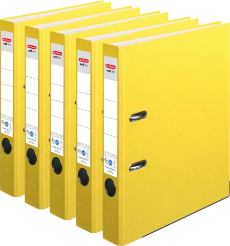 Herlitz Ordner maX.file nature plus, Spezialpapiereinband, Kantenschutz, stabil, A4, 5 cm (Gelb, 5 Stück) von Herlitz