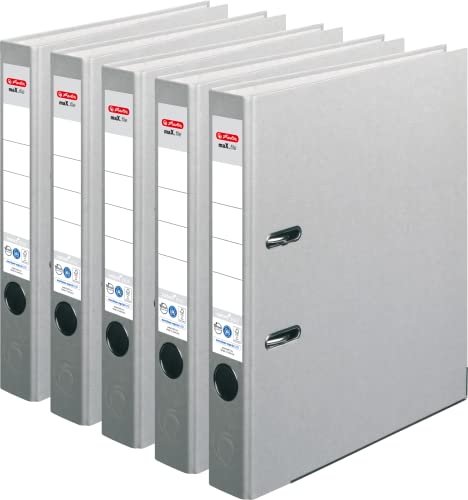 Herlitz maX.file Ordner Nature Plus Spezialpapiereinband, Kantenschutz, stabil, A4 5 cm (grau, 5 Stück) von Herlitz