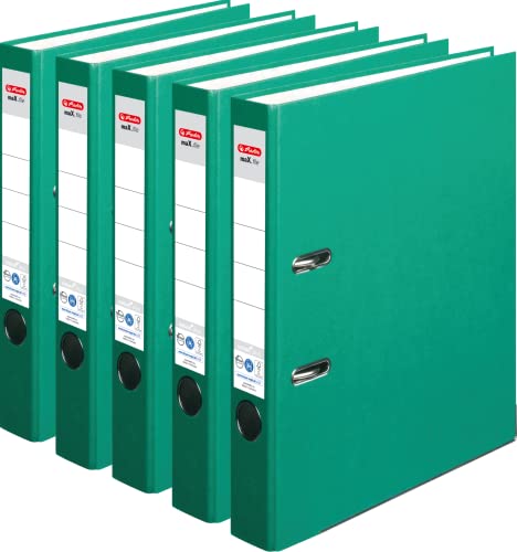 Herlitz Ordner maX.file nature plus, Spezialpapierbezug, Kantenschutz, standfest, A4 5 cm (Grün | 5er Pack) von Herlitz