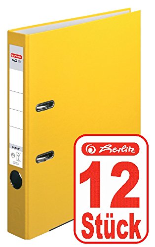 Herlitz Ordner maX.file protect (A4, 5 cm, mit Einsteckrückenschild) (Gelb | 12 Stück) von Herlitz
