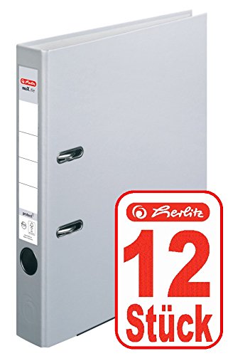 Herlitz Ordner maX.file protect (A4, 5 cm, mit Einsteckrückenschild) (Grau | 12 Stück) von Herlitz