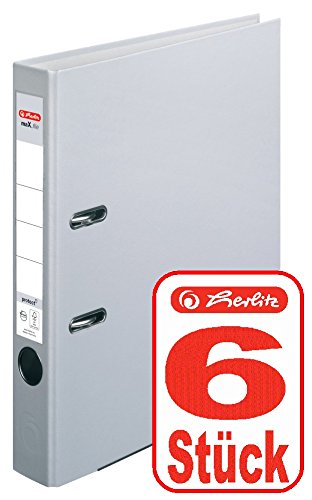 Herlitz Ordner maX.file protect (A4, 5 cm, mit Einsteckrückenschild) (Grau | 6 Stück) von Herlitz