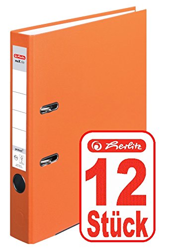 Herlitz Ordner maX.file protect (A4, 5 cm, mit Einsteckrückenschild) (Orange | 12 Stück) von Herlitz
