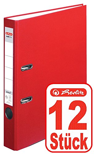 Herlitz Ordner maX.file protect (A4, 5 cm, mit Einsteckrückenschild) (Rot | 12 Stück) von Herlitz