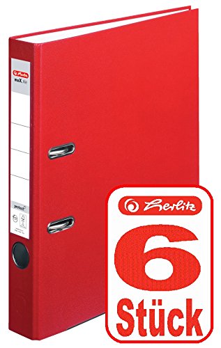 Herlitz Ordner maX.file protect (A4, 5 cm, mit Einsteckrückenschild) (Rot | 6 Stück) von Herlitz