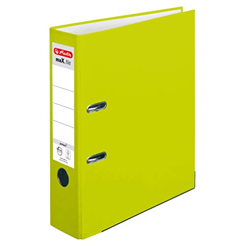 Herlitz Ordner maX.file protect A4 (8 cm mit Einsteckrückenschild) (neon-grün, 8cm | 10er Pack) von Herlitz