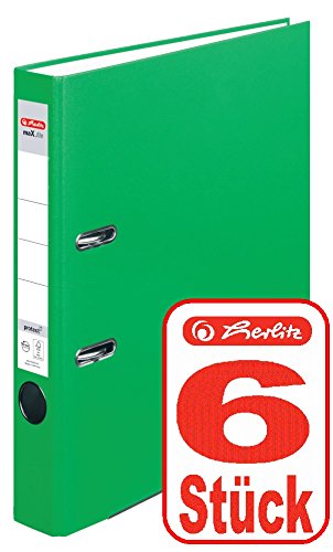 Herlitz Ordner maX.file protect A4 5cm, PP-Folienbezug beschichtet, mit Wechselfenster (hellgrün | 6er) von Herlitz