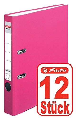Herlitz Ordner maX.file protect A4 5cm, PP-Folienbezug beschichtet, mit Wechselfenster (pink | 12er) von Herlitz