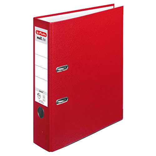 Herlitz Ordner maX.file protect A4 8cm PP-Kunststoffbezug/Papier hellgr.besch. (rot, 8cm | 20er Pack) von Herlitz