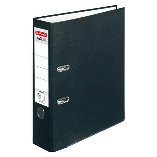 Herlitz Ordner maX.file protect A4 8cm PP-Kunststoffbezug/Papier hellgr.besch. (schwarz, 8cm | 20er Pack) von Herlitz