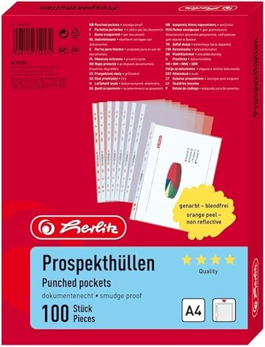 Herlitz Premium Prospekthülle A4 Genarbt, dokumentenecht, 100 Stück (3 Packungen) von Herlitz