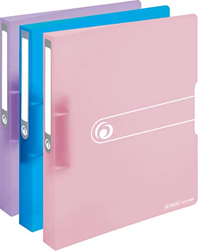 Herlitz Ringbuch, A4, 2 Ringe, 3,8 cm, Füllhöhe 25 mm, PP-Folie, transparent (Blau/Rosa/Lila, 25 mm | 3er Set) von Herlitz