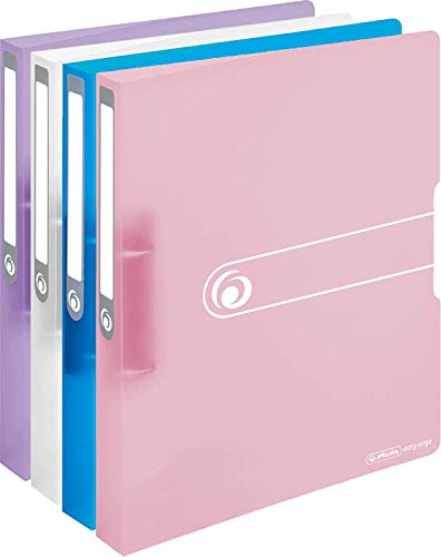 Herlitz Ringbuch, A4, 2 Ringe, 3,8 cm, Füllhöhe 25 mm, PP-Folie, transparent (Sortiert/Pastell, 25 mm | 4er Set) von Herlitz