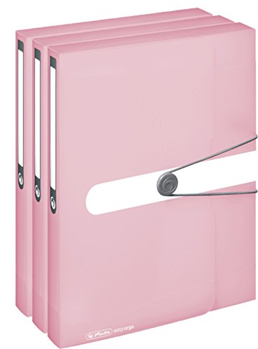 Herlitz Sammelbox, A4, PP-Folie, Gummizug mit Verschlussknopf, Pastell transparent (Rosé / 3er Pack) von Herlitz