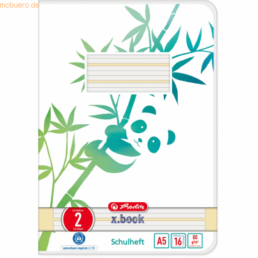 Herlitz Schulheft Greenline A5 16 Blatt Lineatur (02) Motiv Panda von Herlitz