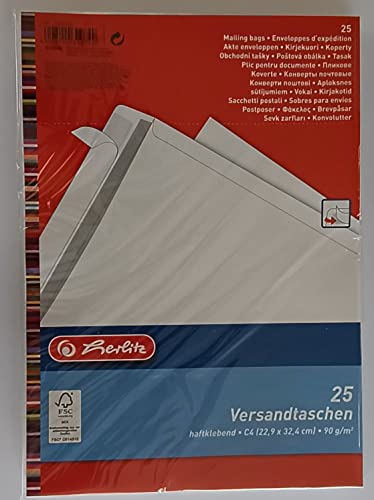 Herlitz Versandtasche C4 90 g Haftklebend, 250 Stück mit Innendruck in Folienpackung, eingeschweißt, weiß (250 Stück) von Herlitz