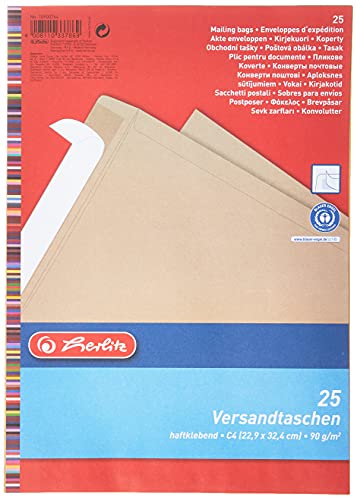 Herlitz Versandtasche C4 90 g Haftklebend, Recyclingpapier, blauer Engel, 25-er Packung, eingeschweißt, braun Herlitz Versandtasche C4 90 g Haftklebend, Recyclingpapier, blauer Engel, 25-er Packung, eingeschweißt, braun von Herlitz