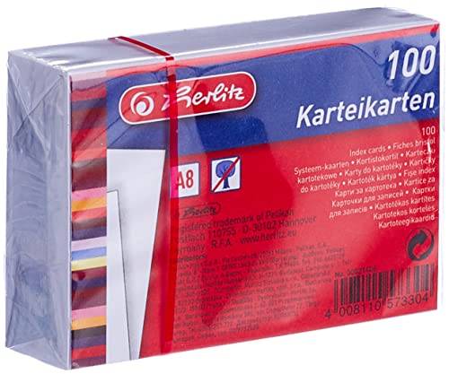 Herlitz Karteikarte A8, blanko, weiß, 1 Pack mit 100 Stück von Herlitz