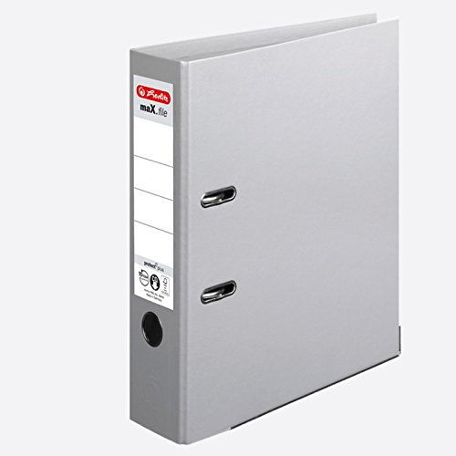 Ordner maX.file protect+ A4 Voll-PP-Folienbezug Wechselfenster 4er Pack breit (grau breit, 4) von Herlitz